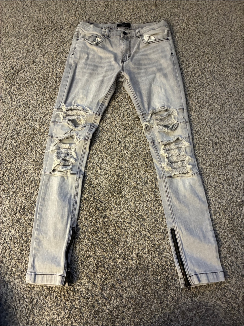 Men's Light Blue Skinny Distressed Jeans with Knee Rips